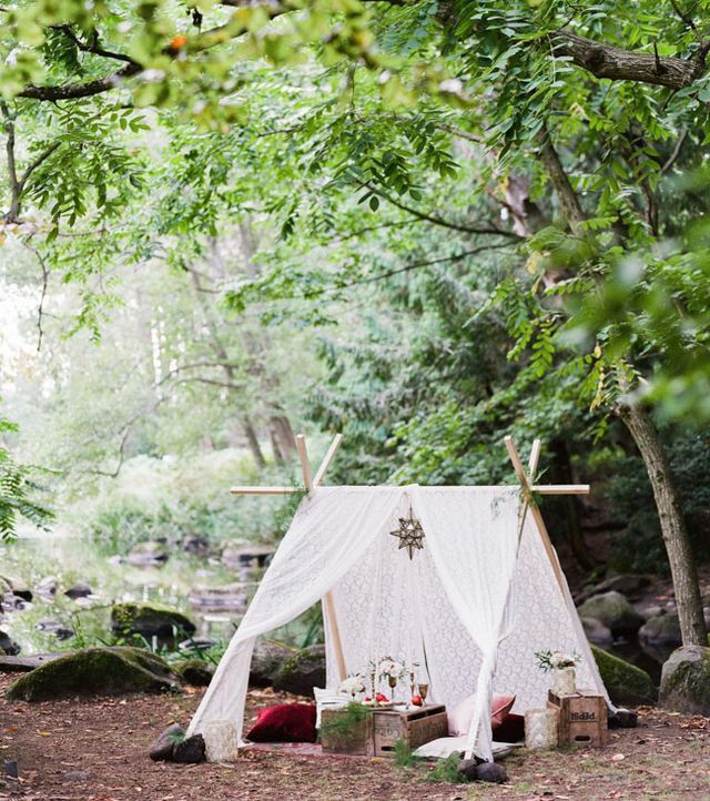 A quiet canopy setting in a green wooded landscape
